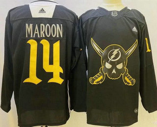 Men's Tampa Bay Lightning #14 Patrick Maroon Black Pirate Themed Warmup Authentic Jersey