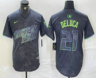 Men's Tampa Bay Rays #21 Jonny DeLuca Charcoal 2024 City Connect Limited Stitched Jersey