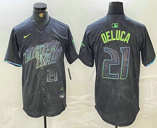 Men's Tampa Bay Rays #21 Jonny DeLuca Number Charcoal 2024 City Connect Limited Stitched Jersey