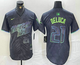 Men's Tampa Bay Rays #21 Jonny DeLuca Number Charcoal 2024 City Connect Limited Stitched Jersey