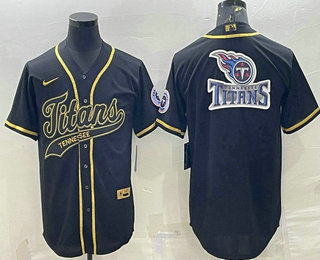 Men's Tennessee Titans Black Gold Team Big Logo With Patch Cool Base Stitched Baseball Jersey
