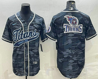 Men's Tennessee Titans Grey Camo Team Big Logo With Patch Cool Base Stitched Baseball Jersey