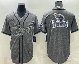 Men's Tennessee Titans Grey Gridiron Team Big Logo With Patch Cool Base Stitched Baseball Jersey