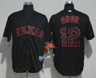 Men's Texas Rangers #12 Rougned Odor Lights Out Black Pinstripe Stitched MLB Majestic Cool Base Jersey
