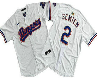 Men's Texas Rangers #2 Marcus Semien White 2024 Gold Collection Left Patch Limited Cool Base Jersey