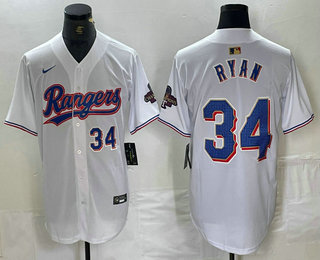 Men's Texas Rangers #34 Nolan Ryan Number White 2024 Gold Collection Limited Cool Base Jersey