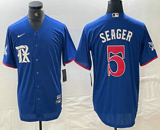 Men's Texas Rangers #5 Corey Seager Royal Blue 2023 City Connect Stitched Baseball Jersey
