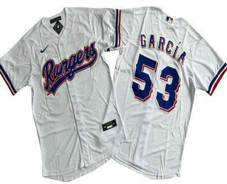 Men's Texas Rangers #53 Adolis Garcia White Cool Base Jersey