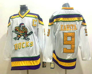 Men's The Movie The Mighty Ducks #9 Paul Kariya White With Gold CCM Vintage Throwback Jersey