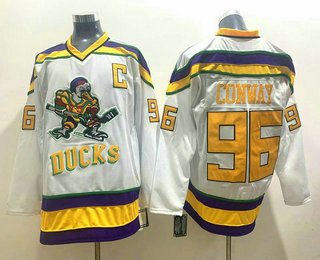 Men's The Movie The Mighty Ducks #96 Charlie Conway White With Gold CCM Vintage Throwback Jersey