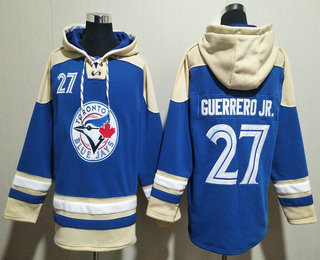 Men's Toronto Blue Jays #27 Vladimir Guerrero Jr Blue Ageless Must Have Lace Up Pullover Hoodie