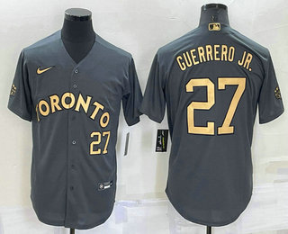 Men's Toronto Blue Jays #27 Vladimir Guerrero Jr Number Grey 2022 All Star Stitched Cool Base Nike Jersey