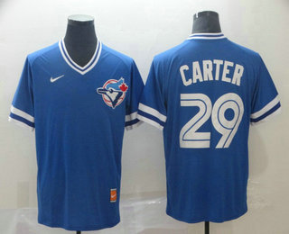 Men's Toronto Blue Jays #29 Joe Carter Royal Blue Nike Cooperstown Collection Legend V Neck Jersey