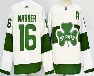 Men's Toronto Maple Leafs #16 Mitch Marner White St Patricks Authentic Jersey