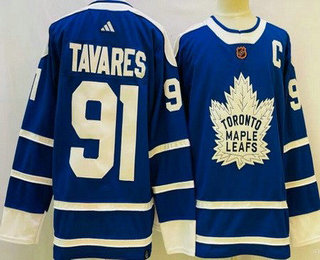 Men's Toronto Maple Leafs #91 John Tavares Blue 2022 Reverse Retro Authentic Jersey