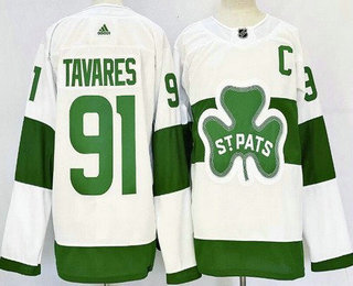 Men's Toronto Maple Leafs #91 John Tavares White St Patricks Authentic Jersey