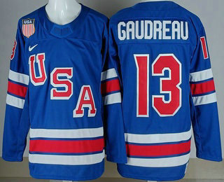Men's USA #13 Johnny Gaudreau Blue 2026 Olympics Authentic Jersey