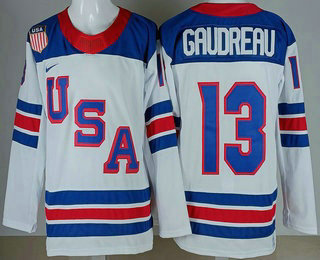 Men's USA #13 Johnny Gaudreau White 2026 Olympics Authentic Jersey