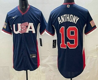 Men's USA #19 Roman Anthony Navy 2026 World Baseball Classic Cool Base Jersey