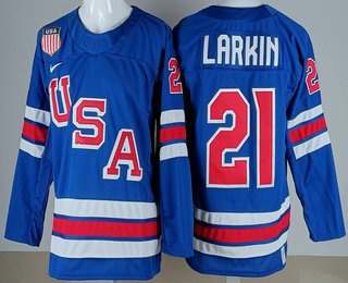Men's USA #21 Dylan Larkin Blue 2026 Olympics Authentic Jersey