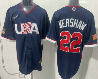 Men's USA #22 Clayton Kershaw Navy 2026 World Baseball Classic Cool Base Jersey