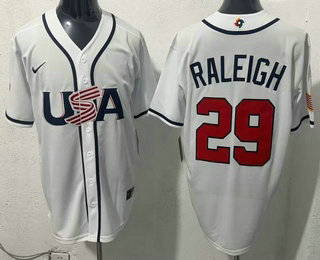 Men's USA #29 Cal Raleigh White 2026 World Baseball Classic Cool Base Jersey