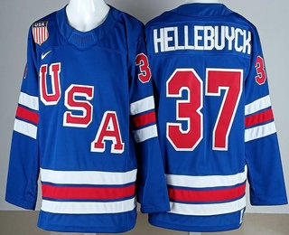 Men's USA #37 Connor Hellebuyck Blue 2026 Olympics Authentic Jersey