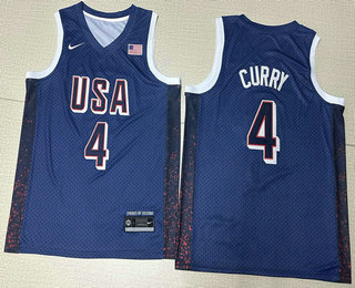 Men's USA #4 Stephen Curry Navy Blue 2024 Olympics Stitched Jersey
