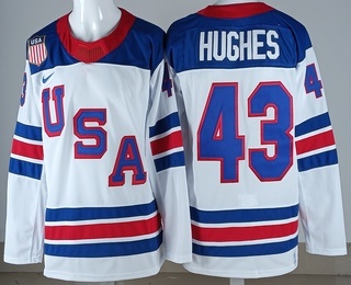 Men's USA #43 Quinn Hughes White 2026 Olympics Authentic Jersey