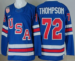 Men's USA #72 Tage Thompson Blue 2026 Olympics Authentic Jersey