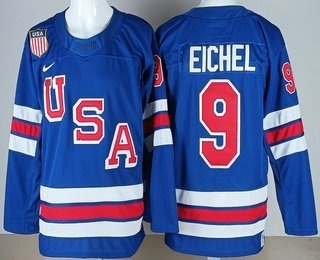 Men's USA #9 Jack Eichel Blue 2026 Olympics Authentic Jersey