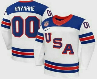 Men's USA Custom White 2026 Olympics Authentic Jersey