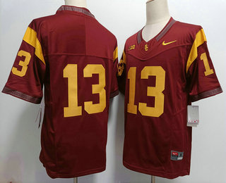 Men's USC Trojans #13 Caleb Williams Red Name White FUSE College Football Jersey