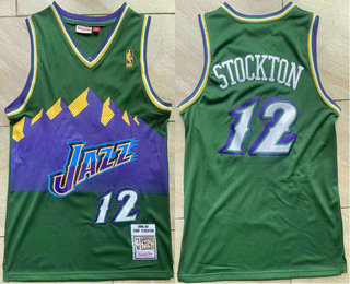 Men's Utah Jazz #12 John Stockton Mountain Green 1996-97 Hardwood Classics Soul Swingman Throwback Jersey