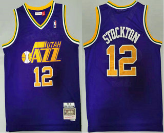 Men's Utah Jazz #12 John Stockton Mountain Purple 1991-92 Hardwood Classics Soul Swingman Throwback Jersey