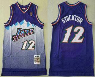 Men's Utah Jazz #12 John Stockton Mountain Purple White Hardwood Classics Soul Swingman Throwback Jersey