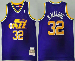 Men's Utah Jazz #32 Karl Malone Purple 1991-92 Hardwood Classics Soul Swingman Throwback Jersey