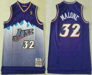 Men's Utah Jazz #32 Karl Malone Purple White Hardwood Classics Soul Swingman Throwback Jersey