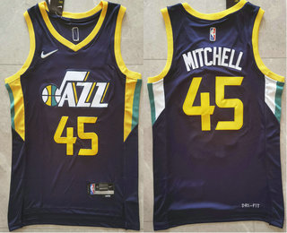 Men's Utah Jazz #45 Donovan Mitchell 75th Anniversary Diamond Navy Blue 2021 Stitched Jersey