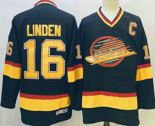Men's Vancouver Canucks #16 Trevor Linden Black Throwback Stitched Jersey