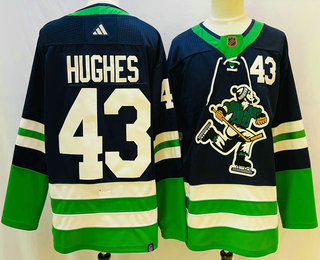 Men's Vancouver Canucks #43 Quinn Hughes Navy 2022 Reverse Retro Stitched Jersey
