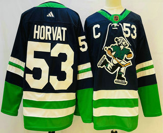 Men's Vancouver Canucks #53 Bo Horvat Navy 2022 Reverse Retro Stitched Jersey