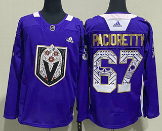 Men's Vegas Golden Knights #67 Max Pacioretty Purple Hispanic Heritage Warmup Stitched Jersey