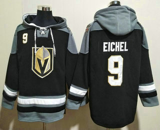 Men's Vegas Golden Knights #9 Jack Eichel Black Ageless Must Have Lace Up Pullover Hoodie