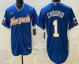 Men's Venezuela #1 Jackson Chourio Blue 2026 World Baseball Classic Cool Base Jersey