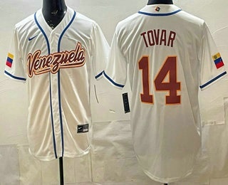 Men's Venezuela #14 Ezequiel Tovar White 2026 World Baseball Classic Cool Base Jersey
