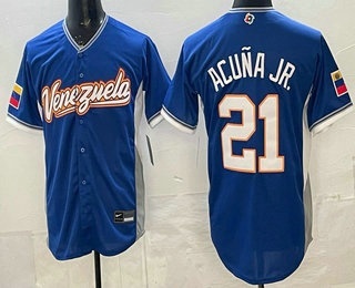 Men's Venezuela #21 Ronald Acuna Jr Blue 2026 World Baseball Classic Cool Base Jersey