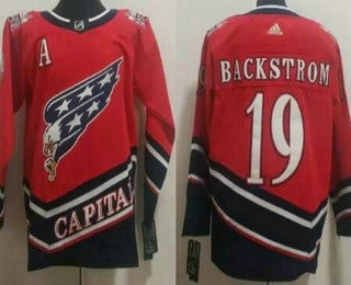 Men's Washington Capitals #19 Nicklas Backstrom Red 2021 Reverse Retro Authentic Jersey