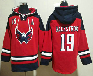 Men's Washington Capitals #19 Nicklas Backstrom Red Ageless Must Have Lace Up Pullover Hoodie