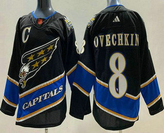 Men's Washington Capitals #8 Alex Ovechkin Black 2022 Reverse Retro Authentic Jersey